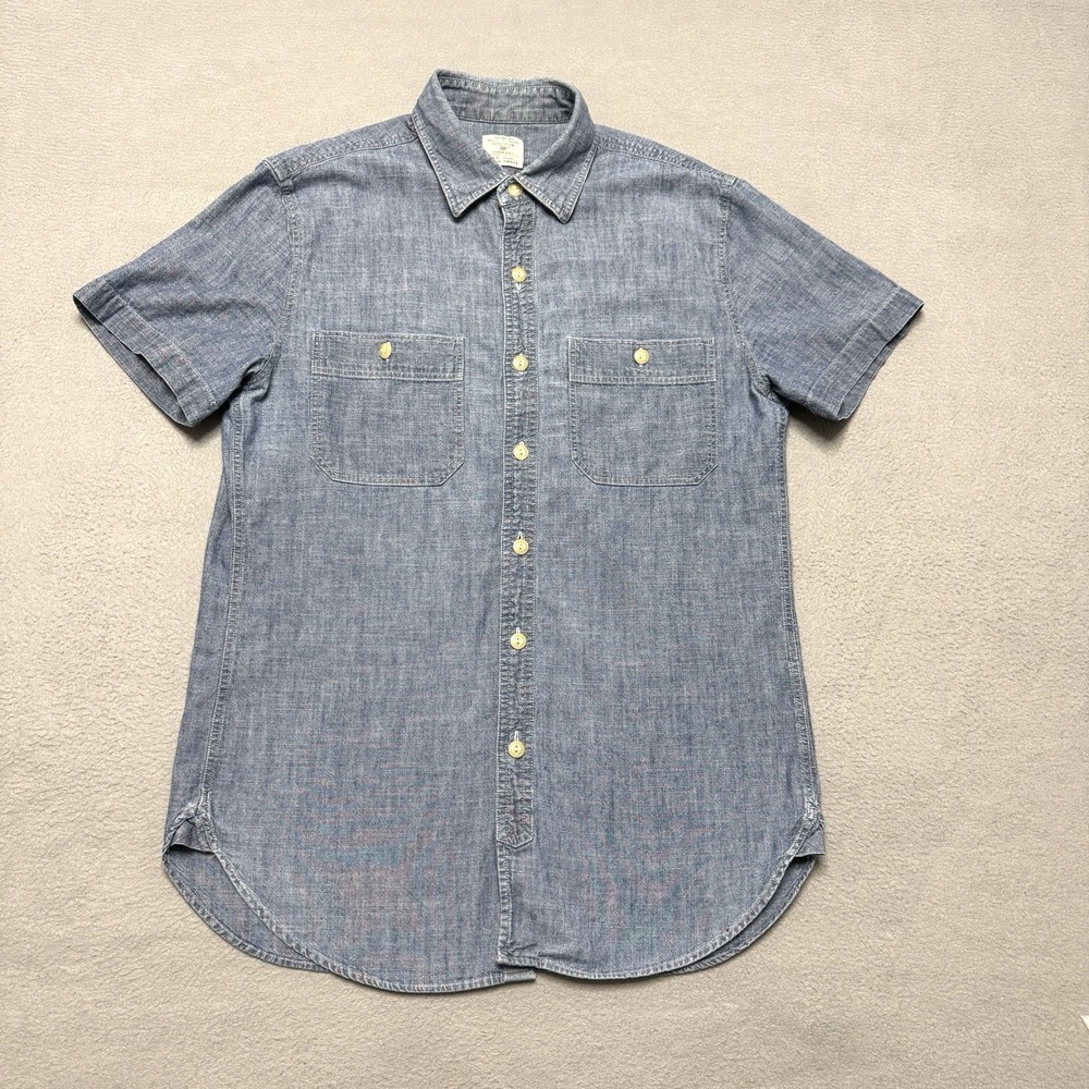 J Crew Chambray Shirt Mens Small Blue Short Sleeve Button Up Casual Workwear